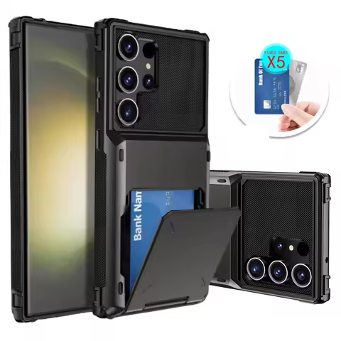 Wallet 5-Card Slot Credit Case For Samsung Galaxy S24 Ultra S23 S22 S21 Plus S20 FE Card Holder Cove
