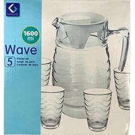 KIMGLASS WAVE 1600 ml 5 PCS PITCHER GLASS WATER JUG SET / JAG AIR KACA CAWAN AIR