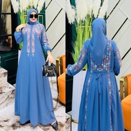 Gamis Bordir Elegan Floral Kimono Lengan Panjang Muslimah Aira Dress Ceruty Babydoll Premium