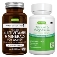 Multivitamin & Minerals for Women + Calcium & Magnesium Complex Vegan Bundle, Sustained Release Adva