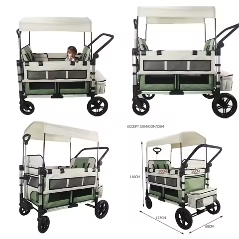 2026 Hot lite Push Pull Stroller Folding Garden Wagon Collapsable Wagons With Removable Canopy And B