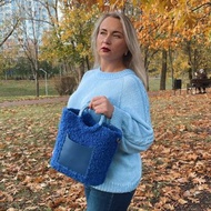 粗針織包 包包 牛仔藍包 包包 手工編織包 鉤針編織包 托特包