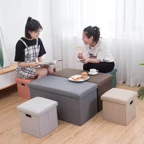 Folding Storage Ottoman Cube Chest Seat with Sponge Lid 11.81x11.81x11.81inch Foot Rest for Living R