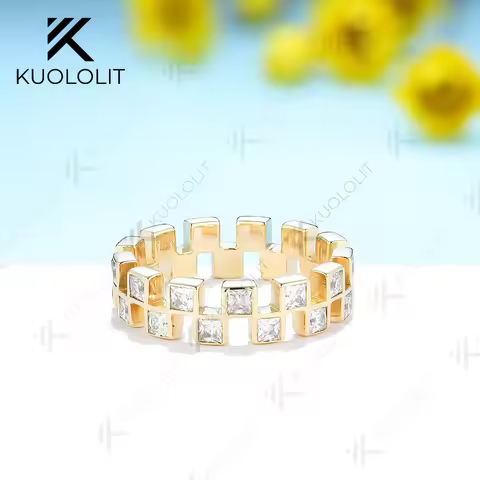 Kuololit Moissanite Band Rings for Men Women PT950 Solid 585 14K 10K Silver Yellow Gold for Annivers