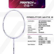 PROTECH Badminton Racket - Predator White 8 (3UG2) (MAX 35LBS) (FREE String + Grip + 2 Zips Bag)