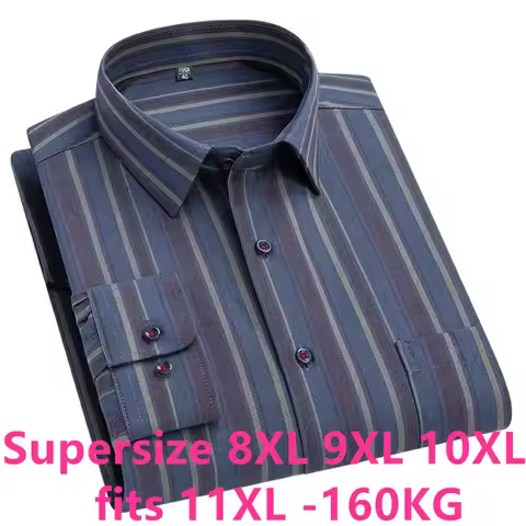 Big Size 11XL 10XL 9XL 8XL 100 Cotton Long Sleeve Shirt for Men Pocket Oxford Striped Casual Shirt M
