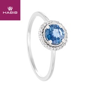 HABIB Blue Sapphire and Halo Diamond Ring in 375/9K White Gold 261881121(R)WG-BS