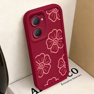 MERAH Casing hp for VIVO Y03 Y03T Y18 Y18e Y18i Y18t Y28s 5G Y37 5G Case Flower Stripe Red Maroon Ec