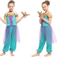 2Pcs Kids Girls Arabian Princess Costume (Top+Pants) Aladdin's Lamp Cosplay Halloween Fancy Dress Children Performance Clothing