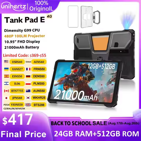 Unihertz 8849 TANK PAD E Rugged Tablet with Projector 21000mAh 120Hz IP68/IP69K 24GB 512GB 66W 10.95