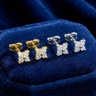[SILVER RING INCLUDED] Women's 4-leaf clover silver earrings with stones and S925 silver shank, Luxu