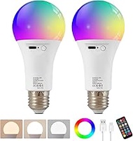 HARPER LIVING Rechargeable LED Light Bulb with Remote Control, E27 Edison Screw Dimmable 9 Colors A6