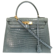 กระเป๋าถือ Hermès Kelly 28 รุ่น Polosus สีน้ำเงินยีนส์ ฮาร์ดแวร์สีทอง มีตรา B (ผลิตปี 1998) หมายเลข 