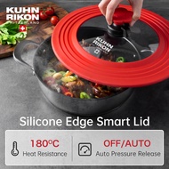 KUHN RIKON Universal Pot lid Pan Cover Multipurpose Silicone Glass Lid Cover Fit Wok Casserole Pot Frying Pan 22-28cm Smart Lid with Auto Pressure Release Valve Swiss Design