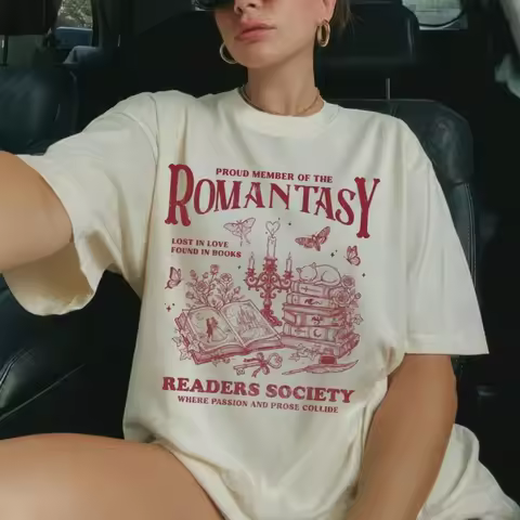 Romantasy Readers Society Shirt Book Lover Gift Fantasy Romance Tee Dark Academia Clothing Vintage A