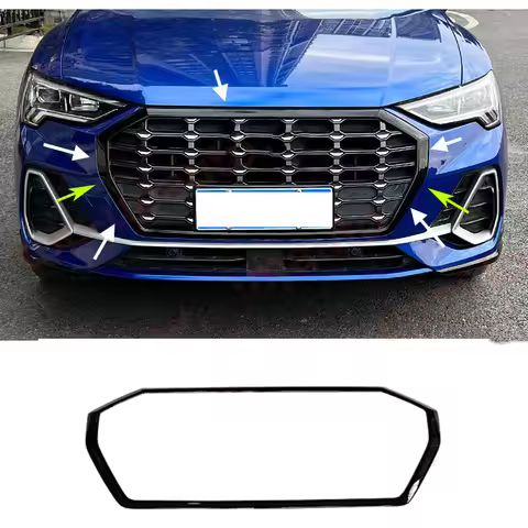 FIT FOR Audi Q3 2019 2020 2021 2022 2023 Glossy Black ABS front bumper grill forming strip cover tri