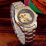 Authentic Men's Watch Diamond Gold Business Steel Automatic Mechanical Watches Waterproof Hollow Watch - intl
