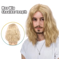 Men Wig Shoulder Length Wig Curly Wave Layered Hair Wig for Men Human Hair Replacement Wig