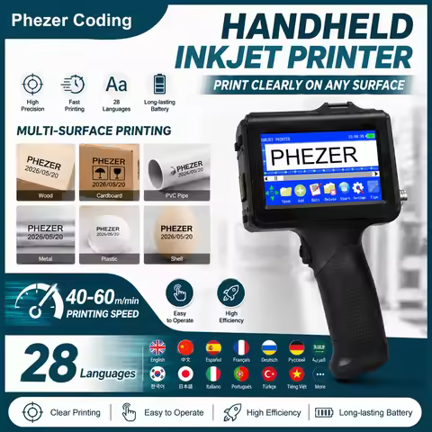 Phezer P19 12.7mm Handheld Inkjet Printer Portable Inkjet Label Maker Machine QR Code Barcode Expiry
