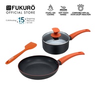 Fukuro Redi Non-Stick Cookware Set - Fry Pan (24cm) + Saucepan (18cm) + Spatula + Lid | PFOA-Free Xy