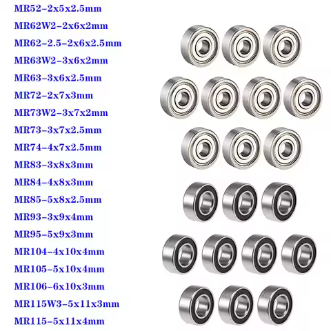 10PCS Miniature Deep Groove Ball Bearing MR52ZZ To MR148ZZ MR52/62/63/74/83/84/85/95/105/106/115/126