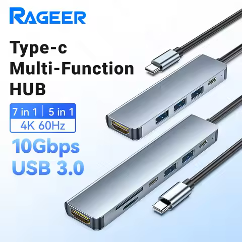 RAGEER 7 in 1 10Gbps USB3.0 HUB USB C HUB TYPE-C to 5 USB PD TYPE C Adapter Fast Speed Transmission 