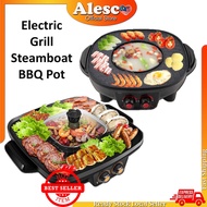 2 in 1 Square BBQ Dual Temperature Controllers Pan Grill Hotpot Steamboat Electric BBQ Grill & Steam