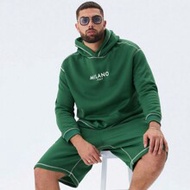 Plus Size 2pcs/Set Men's Casual Knit Drop Shoulder Hooded Sweatshirt & Drawstring Waist Straight Leg