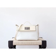 【MiyaBag】Mini 2424 leather silver buckle handbag shoulder bag crossbody bag,white