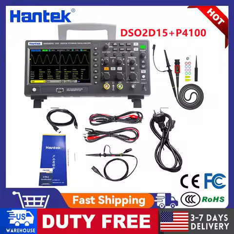 Hantek DSO2D15 + P4100 Digital Oscilloscope 2 Channels 150Mhz Storage USB osciloscópio Multimeter Te