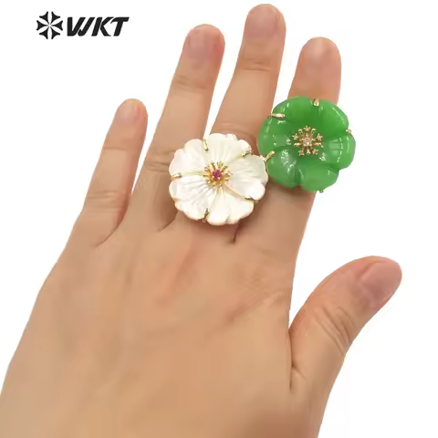 WT-MPR069 Flower Shape And Shell Transparent Cubic Zircon Exquisite Rings For Women Daily Commuter