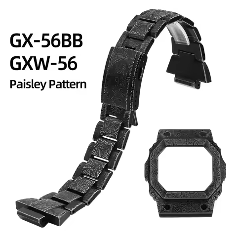 For Casio G-SHOCK GX56 GXW56 GWX56BB series 304L Stainless Steel Paisley Pattern Metal Bezel Strap W