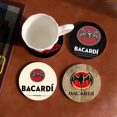 B-Bacardi Rum Vampire Bat Themed Wooden Coaster Non-Slip Heat-Resistant Fun Dining Table Decoration 