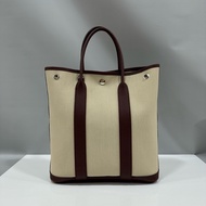 hermes 咖啡紅茶荔枝皮白帆布購物包 garden party gp file28