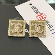 東區正精品㊣CHANEL ABA002全新未使用香奈兒金色雙C方形水鑽針式耳環 無原廠盒子 RZ6294