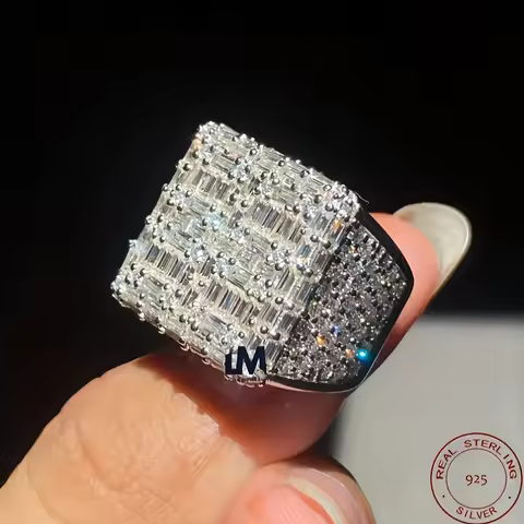 3.50Ct Baguette Cut Real 925 Sterling Silver Men's Engagement Ring 14K White Gold Plated Square Zirc