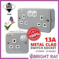 SIRIM [ SINGLE / DOUBLE ] 13A METAL SWITCH SOCKET Metal Clad Socket Outlet Extension Socket