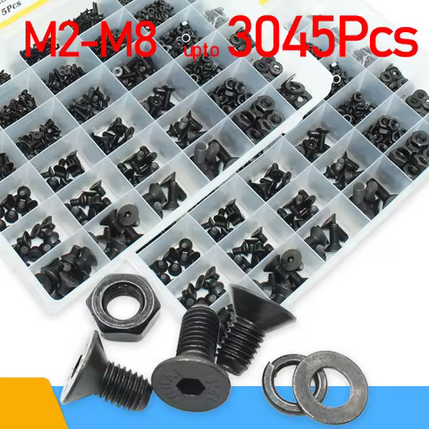 2520P/set M2 M2.5 M3 M4 M5 M6 Black Grade 10.9 Steel Hexagon Hex Socket Head Flat Countersunk Allen 