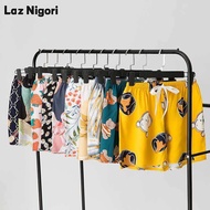 Laz Nigori ชุดนอนผ้าฝ้ายกางเกงผ้าไหมผู้หญิงบางญี่ปุ่นลายดอกไม้,ชุดนอนเอวยางยืดผ้าฝ้ายเทียมกางเกงขายาวขนาดใหญ่