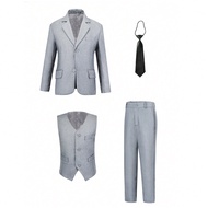 Boys Suits 4-Pieces Suit Set Toddler Tuxedos Dresswear Ring Bearer Outfit Wedding Blazer Vest Pants 