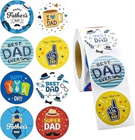 Adurself 500PCS Father's Day Round Stickers, 8 Designs Roll Decals Happy Fathers Day Beard Hat Best
