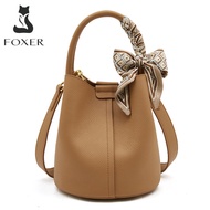 กระเป๋าสลิงแบรนด์ FOXER สำหรับผู้หญิงกระเป๋ากระเป๋าคาดอกหนังแท้แบรนด์เนมผู้หญิง Syal Sutra ถอดออกได้ฟรี