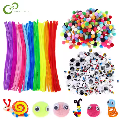 Plush Stick / Pompoms / Googly Wiggle Eyes Rainbow Colors Shilly-Stick Educational DIY Toys Art Craf