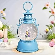 DGSCAK 9.4" Bunny Snow Lantern with 6Hr Timer, Battery or USB Powered Easter Bunny Figurine Snowglob