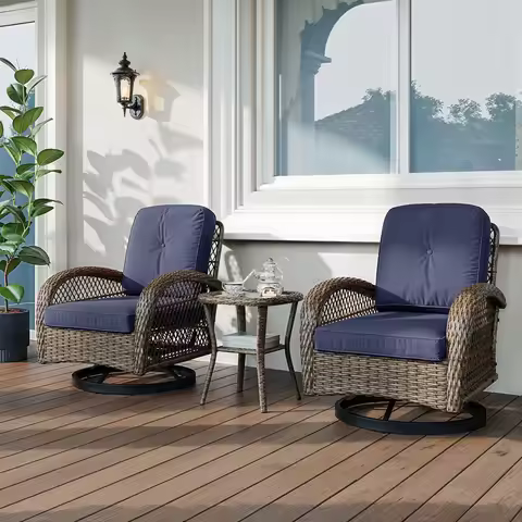 HOOMIC 3 Pieces Patio Furniture Set, Patio Bistro Set, Outdoor Rotating Rocking Chair Set, Cozy and 
