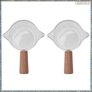 2Pcs Double Spouts Espresso Shot Glasses Measuring Glass Espresso Cups Cookware with Wood Handle for