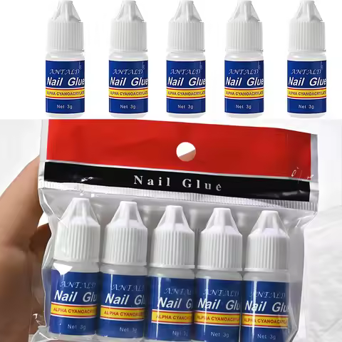 5Pcs/Set Fast-dry Strong Adhesive Nail Glue for False Nails Glitter Acrylic Nail Rhinestones Long La