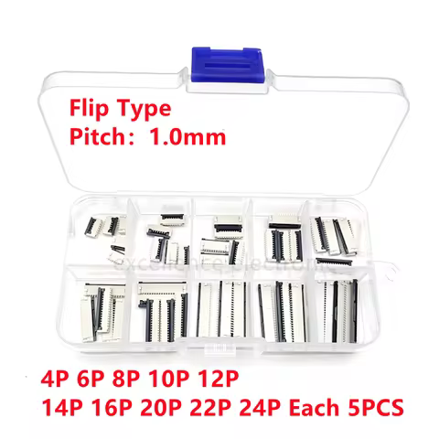 50pcs/Box 1mm Pitch Flip Type Under Clamshell Socket FPC FFC Flat Cable Connector 4P 6P 8P 10P 12P 1