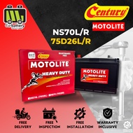 Installation Provided Century Motolite Heavy Duty NS70 NS70L NS70R 75D26L 75D26R Car Battery Bateri 