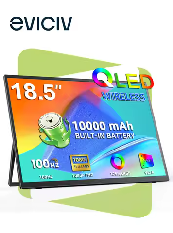 EVICIV 18.5 Inch QLED Wireless Portable Monitor Built in 10000mAh Battery FHD 1080P 100Hz 125 Percen